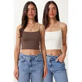 Happiness İstanbul Slim Fit Vierkante Hals Crop Top