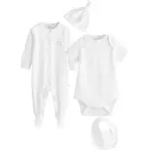 Next - Jongens - 4-delige set van babypyjama, rompertje, mutsje en slabbetje - Wit