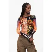 Desigual Shirt geel / oranje / pasteloranje / zwart