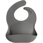 Mushie Siliconen Baby Slabbetje met Opvangbakje | Silver Sage | BPA ftalaatvrij| afwasbaar