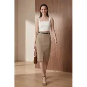 MyFashion Hoge Taille Midi Pennenrok met Split