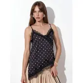 Busem Gestippelde Satijnen V-hals Cami Blouse