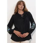 Bigdart Geborduurd Overmaat Crêpe Blouse