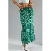 MyFashion Hoge Taille Geometrische Gebreide Maxi Rok met Knopsluiting