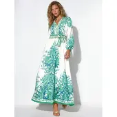 MSN Collection Paisley A-lijn Maxi Jurk Met Strikceintuur
