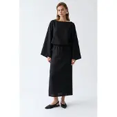 MixRay Dames Effen Getextureerde Maxi-jurk Met Strikdetail