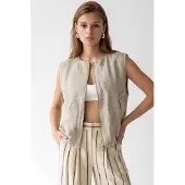 MixRay Dames Woven Poplin Mouwloos Vest Met Rits Voorkant
