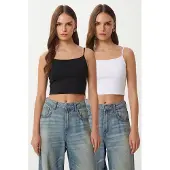Happiness İstanbul Slim Fit Vierkante Hals Crop Top