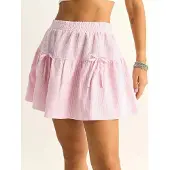 Bianco Hoog-waisted Gestreepte Seersucker Minirok