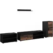 Vicco Woonwand Berno Zwart/Oldstyle Set van 4 stuks, Model 59230