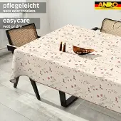 ANRO Tafelkleed Bloemenranken Beige 140x100cm Met sierband Afwasbaar Waterafstotend Binnen & Buiten