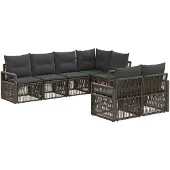 vidaXL Tuinbank Set 7 st 7-Aantal zitplaatsen Grijs poly rattan