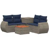 vidaXL Bankstel 6 st Grijs en Marineblauw 55 x 55 x 37 cm