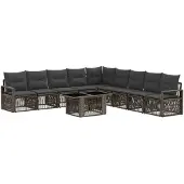 vidaXL Tuinbank Set 10 st Grijs en Donkergrijs poly rattan