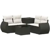vidaXL Bankstel 6 st Zwart en Crème Wit 55 x 55 x 37 cm