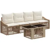 vidaXL Tuinbank Set 5 st Beige en Crème Wit poly rattan