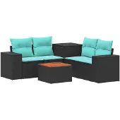 vidaXL Bankstel 6 st Zwart en Blauw 55 x 55 x 37 cm