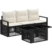 vidaXL Tuinbank Set 4 st Zwart en Crème Wit poly rattan