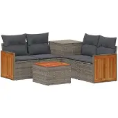 vidaXL Bankstel 6 st Grijs en Donkergrijs Poly Rattan en Staal
