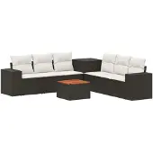 vidaXL Bankstel 8 st Zwart en Crème Wit Poly Rattan en Staal