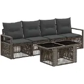 vidaXL Tuinbank Set 5 st Grijs en Donkergrijs poly rattan