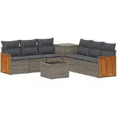 vidaXL Bankstel 8 st Grijs en Donkergrijs Poly Rattan en Staal