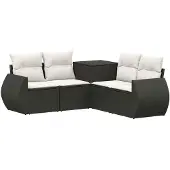 vidaXL Bankstel 5 st Zwart en Crème Wit 188 x 188 x 85 cm
