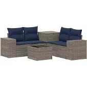 vidaXL Bankstel 6 st Grijs en Marineblauw 55 x 55 x 37 cm