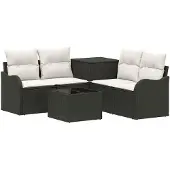 vidaXL Bankstel 6 st Zwart en Crème Wit 55 x 55 x 37 cm