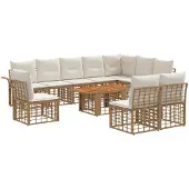 vidaXL Tuinbank Set 11 st Natuurlijk en Crème Wit poly rattan