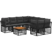 vidaXL Tuinset met 9 zitplaatsen, zwart en donkergrijs, van polyrotan