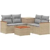 vidaXL Bankstel 6 st Beige en Lichtgrijs Poly Rattan en Staal
