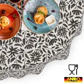 ANRO Tafelkleed Bladeren Zwart Ovaal 160x140cm Rechte rand Afwasbaar Waterafstotend Binnen & Buiten