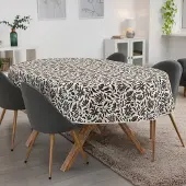 ANRO Tafelkleed Bladeren Zwart Ovaal 160x140cm Met sierband Afwasbaar Waterafstotend Binnen & Buiten