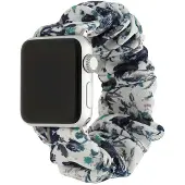 123Watches bandje Savara - scrunchie - nylon - wit met bladeren - 44 · 45 · 46 & 49 mm · S/M - Geschikt voor Apple Watch series 1/2/3/4/5/6/7/8/9/10/11/12/SE/SE2/SE3/Ultra/Ultra 2/Ultra 3/Ultra 4