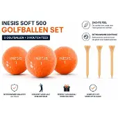 INESIS Soft 500 Golfballen Oranje – 3 Stuks + 3 Houten Golf Tees – Golf Set