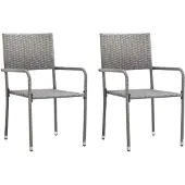 vidaXL Tuin-eetstoelen, 2 stuks, stapelbaar, grijs, polyrotan