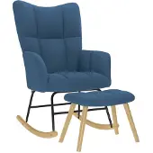 vidaXL Schommelstoel met voetenbank stof blauw