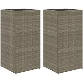 vidaXL Plantenbakken 2 st 40x40x80 cm poly rattan grijs