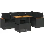 vidaXL 6-delige tuinmeubelset met kussens, zwart, polyrotan