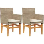 vidaXL Tuinstoelen met kussens, 2 stuks. Beige, van polyrotan, met massief houten frame