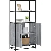 vidaXL Hoge kast 68x35x139cm bewerkt hout en metaal grijs sonoma eiken