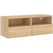 DKD Home Decor Tv-wandmeubel 80x30x30 cm bewerkt hout sonoma eikenkleurig
