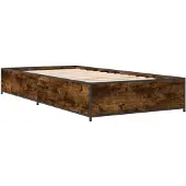 vidaXL Bedframe bewerkt hout en metaal gerookt eikenkleurig 75x190 cm