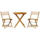 vidaXL 3-delige Bistroset stof en massief hout beige