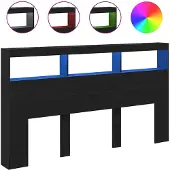 vidaXL Hoofdbordkast met LED 180x17x102 cm eikenkleurig zwart