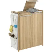 HOMCOM Wasmand-Bamboe, Oxford-stof-63L x 33B x 78H cm-Natuurhout