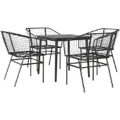 vidaXL 5-delige tuinmeubelset met eettafel, gemaakt van zwart kunststof riet