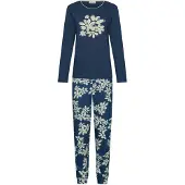 Pastunette Pyjama 'Nordic Bloom' donkerblauw / lichtgroen