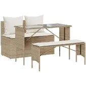 vidaXL 3-delige tuinset met kussens, beige, polyrotan